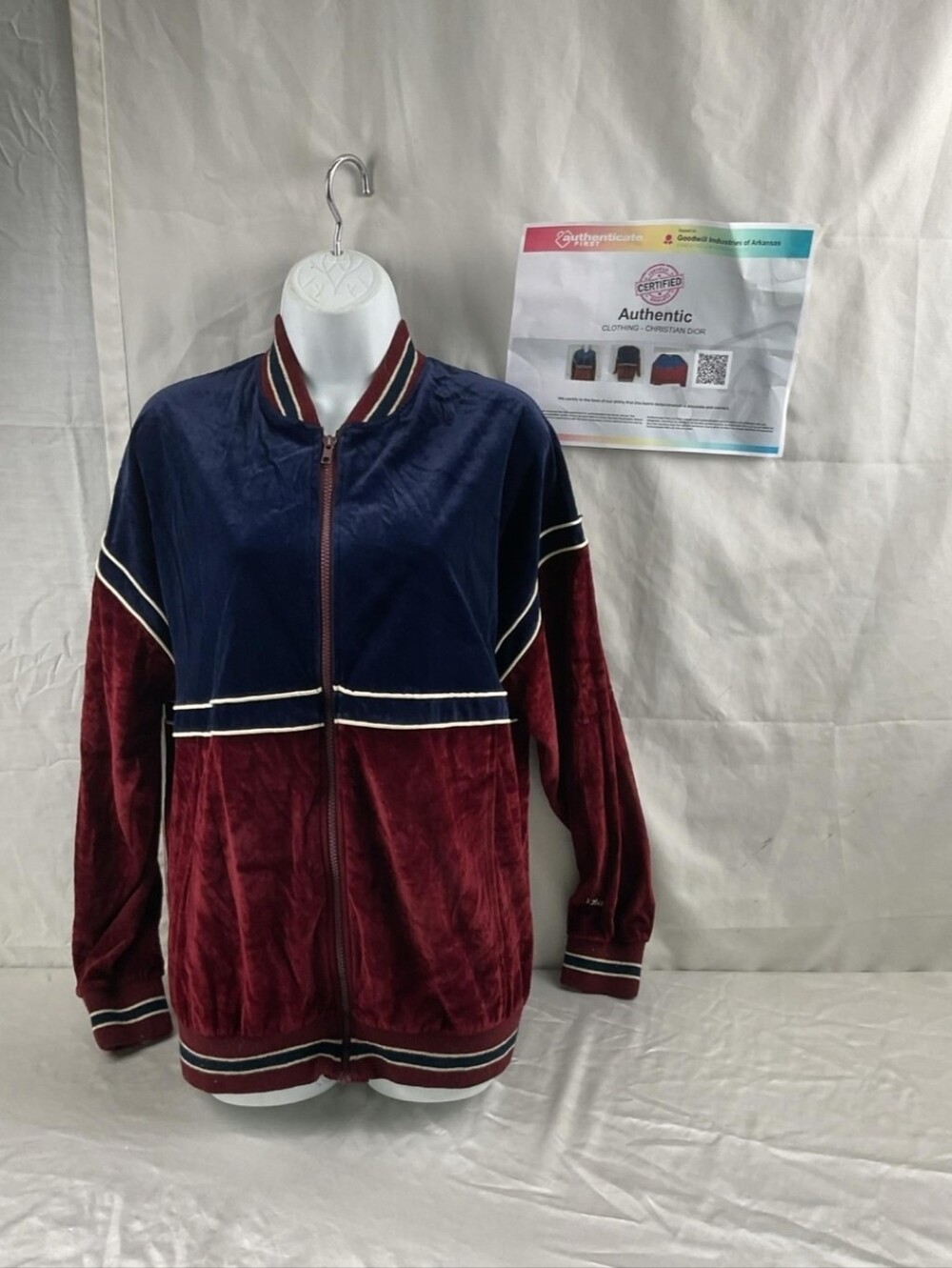Vintage 80s Christian Dior Monsieur Velour Track Jacket – Navy / Burgundy (L)